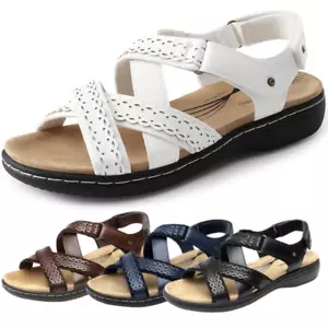Women Open Toe Casual Flat Sandals Slip On Walking Sandals With Arch Support - Picture 1 of 44