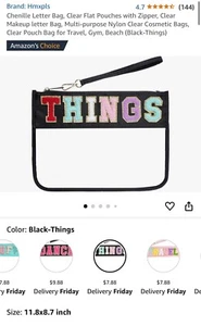Chenille Letter Bag Clear Flat Pouches with Zipper Clear Makeup letter Bag Mu... - Picture 1 of 8