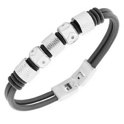Pulsera Hombre Acero Inoxidable Caucho Negro Silicona Negro Tono Plata Foto 1 de 3