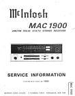 McINTOSH MAC1900 SERVICE INFORMATION BOOK ENGLISH INC SCHMS AM FM SS ST RECEIVER