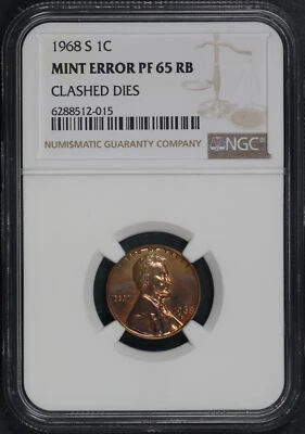 1968-S Lincoln Memorial Cent NGC PF-65 Mint Error Clashed Dies - Image 1 of 2