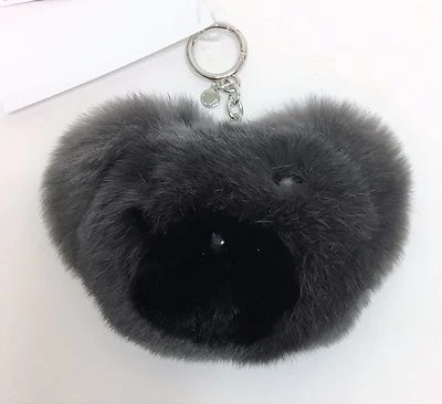 MICHAEL KORS GRIS, TOPO + PIEL DE CONEJO DE CENIZA NEGRA, ANILLO, LLAVERO, POMPÓN GRANDE Foto 1 de 4