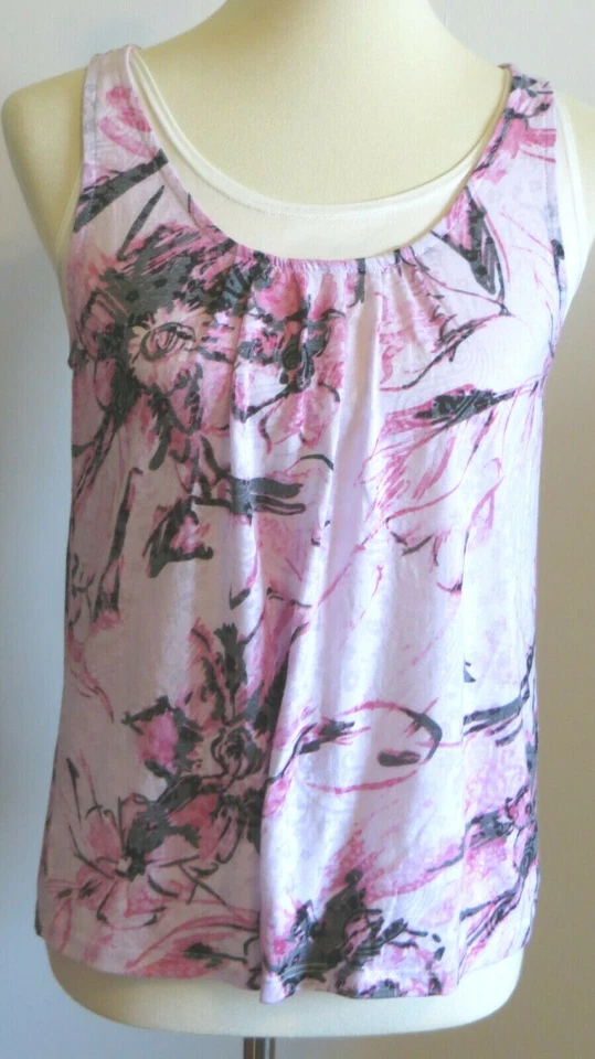 Dressbarn Tank Top Womens Petite Small Pink Sleeveless Pattern Shirt Layered - Image 1 of 4