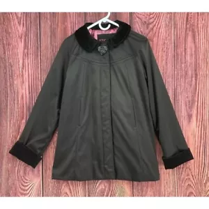 Betsey Johnson Peacoat Long Jacket Womens Size M Black Velvet Collar Cuff Hearts - Picture 1 of 11