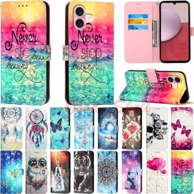 For iPhone 16 15 14 13 Pro Max Patterned Wallet Card Holder Leather Case Cover - Image 1 of 4