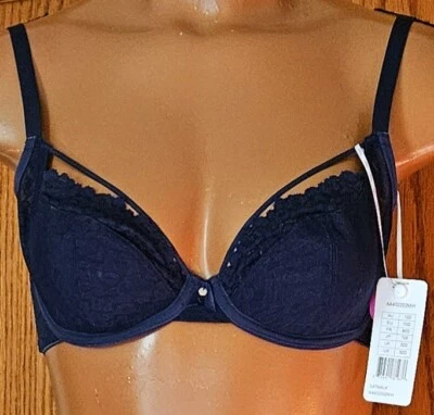 NWT Freya Catwalk Plunge Underwire 3 Part Soft Lace Topped Cup Navy Blue Bra 32D - Image 1 of 4