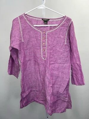 Vestido Eddie Bauer Mujer Rosa Manga 3/4 Lino Bordado Túnica Talla Mediana.1I Foto 1 de 4