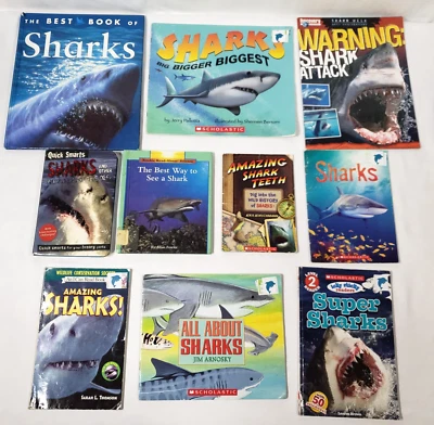 Kids Books About Sharks Lot Of 10 Homeschool Classroom Ocean Sea Fish Nonfiction - Image 1 of 4