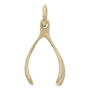 14k Yellow Gold Good Luck Wish Bone Charm Pendant 0.8 gram - Picture 1 of 4