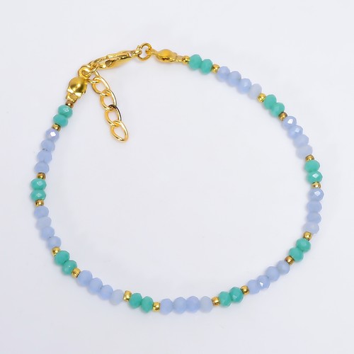 VALENTINO Bracciale bigiotteria etnico tondo calcedonio amazzonite fatto a mano 7 8" G701