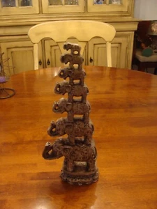Vtg 7 Stacked Elephant Figurine Gold Bronze/Resin Base Trunk Up~15” ~ VGC ~ - Picture 1 of 8