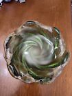 8 "  Vintage Fenton Glass Green Swirl Art Glass  Candy Dish