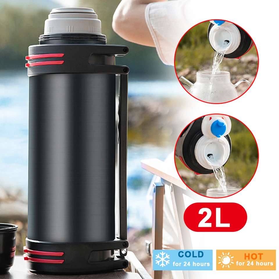 2L Thermos Flask Stainless Unbreakable Vacuum Handle Drinks Bottle Leak-Proof