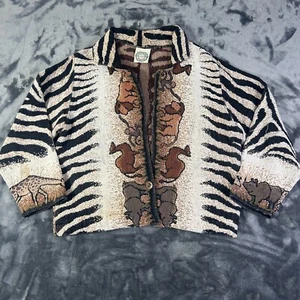 Vtg Sugar Street Weavers Tapestry Safari Lion Camel Rhino Sweater Jacket OS USA - Picture 1 of 16