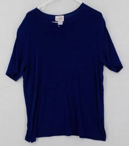 ALI TOP WOMENS SZ EXTRA LARGE AZURE BLUE SHORT SLEEVE STRETCHY TOP CLASSIC NWOT - Picture 1 of 9