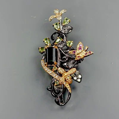 Broche de turmalina natural para joyería de plata de ley 925/NB29565 Foto 1 de 4