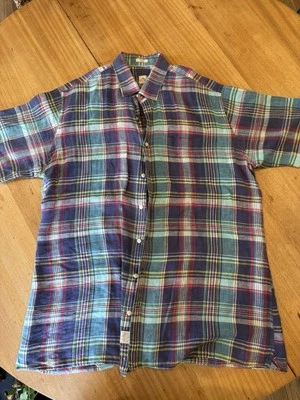Peter Millar Shirt Mens XL Short Sleeve Button Up Plaid Casual Linen Easter - Image 1 of 4