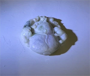 A Preowned light purple jadeite pendant, with dark green spots - Picture 1 of 6