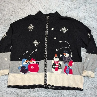 Vintage Holiday Lodge Sweater Womens 3X Cardigan Christmas Grandma Wool Rabbit - Image 1 of 4