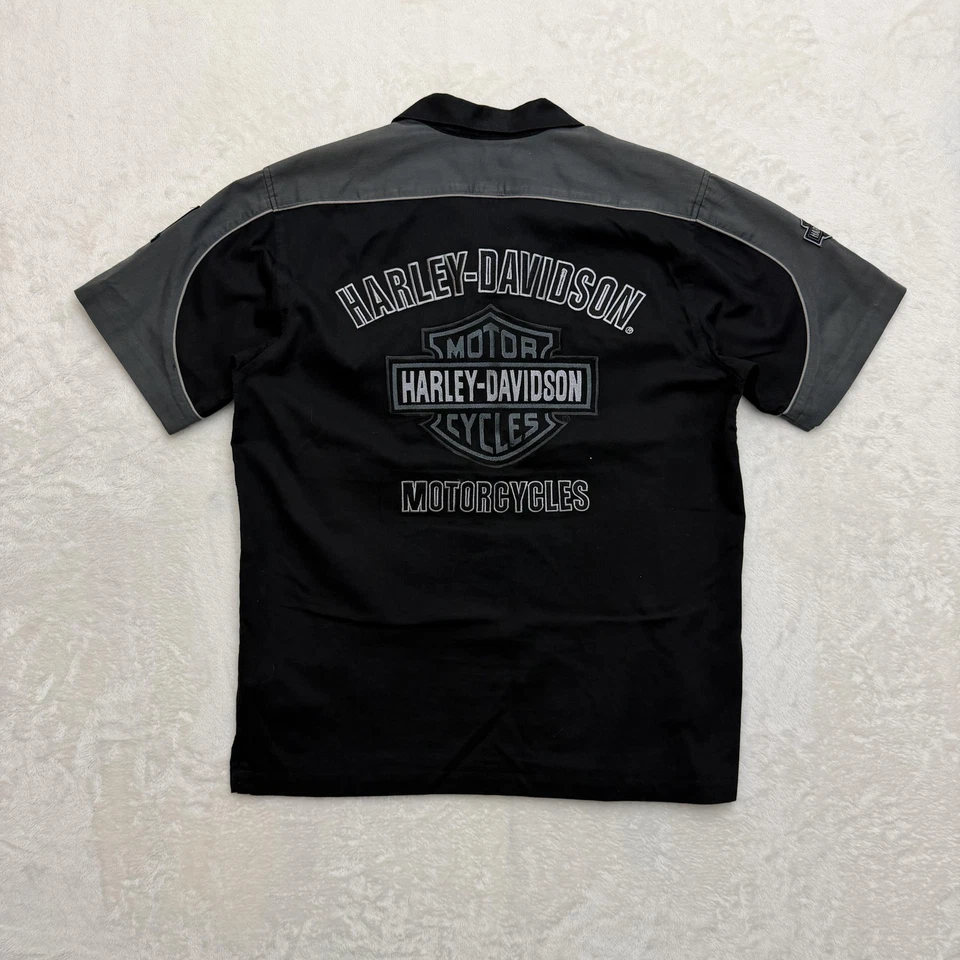 Camisa Harley Davidson Para Hombre Mediana Negra Gris Botón Delantero Mecánico Motocicleta Foto 1 de 4