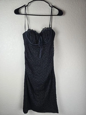 Vintage Betsey Johnson Black Silk Lace Slip Dress 90s Y2K Lingerie Style USA - Image 1 of 4