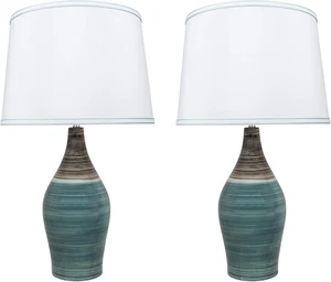 40185-12, 27-1/2" High Transitional Ceramic Table Lamp, Brown & Blue and Hardbac - Picture 1 of 4