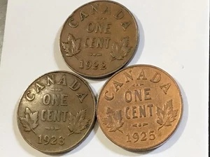 1922 1923 1925 Canada Small Cent BROWN - Picture 1 of 11