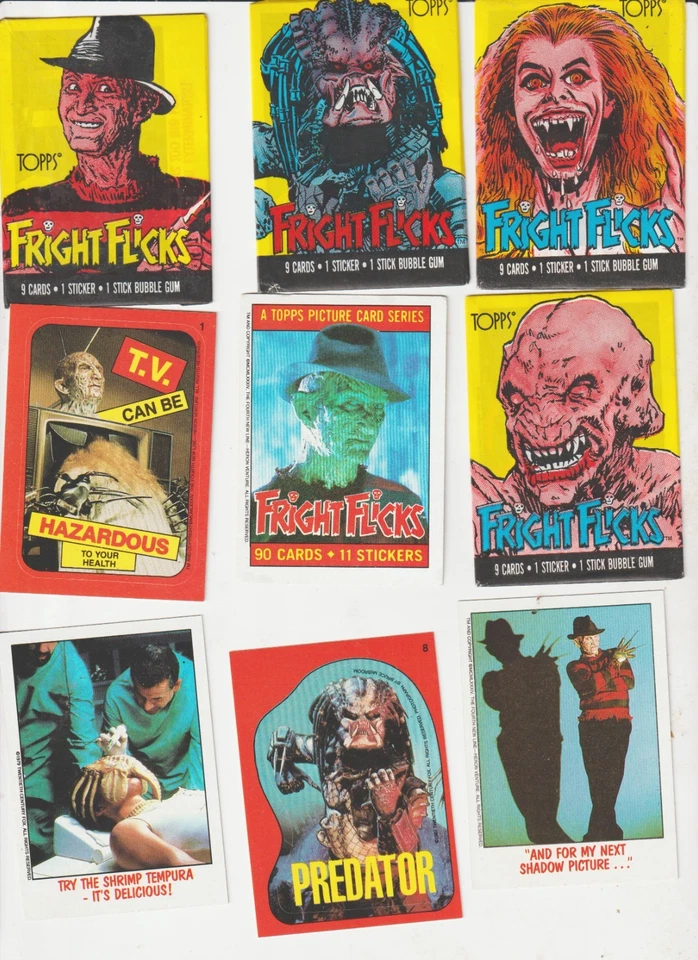 Topps Fright Flicks 1988 Complete Horror Set 90 Cards + 11 Stickers + 4 Wrappers - Image 1 of 1