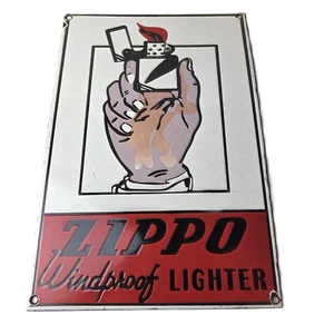 Vintage Zippo Lighter Sign - Windproof Porcelain Cigar Gas Pump Plate Sign - Picture 1 of 14