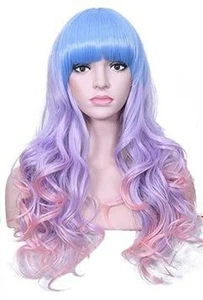 Parrucche Ondulate Unicorno Arcobaleno Lunghe Multicolore Cosplay Azzurro/Viola/Rosa - Foto 1 di 4