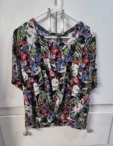 Lauren Ralph Lauren Black Label Black Floral Twist Crop Bluse Gr. XL - Bild 1 von 4