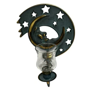 De colección Partylite Metal Verdigris Luna Estrellas Pared Candelabro Vidrio Taza Votiva - Imagen 1 de 15