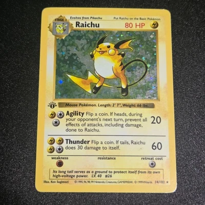 Juego Base Pokemon TCG (Shadowless) Primera Edición Raichu (14/102) Juego Moderado Foto 1 de 4