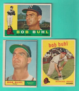 3 TOPPS BOB BUHL MILWAUKEE BRAVES 1959 # 347 VG,1960 # 374 NM,1961 # 145 EX - Picture 1 of 2
