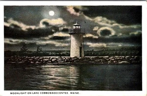 ICH, Maine LEUCHTTURM ~ SEE COBBOSSEECONTEE Nacht/Vollmond ca1920er Postkarte - Bild 1 von 2