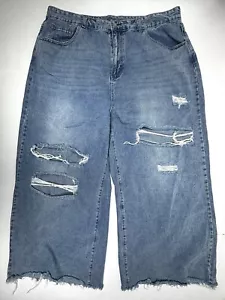 Cider Baggy Y2K Jeans 38X26 2XL Skater Parachute Wide Leg Distressed Raw Hem EUC - Picture 1 of 8