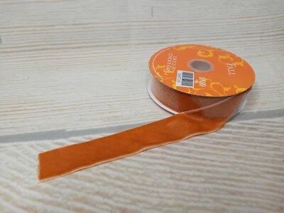 New Orange Velvet Fall Ribbon 1" x 21 FT Fabric Sewing Craft Wreath Bows Pumpkin - Image 1 of 4
