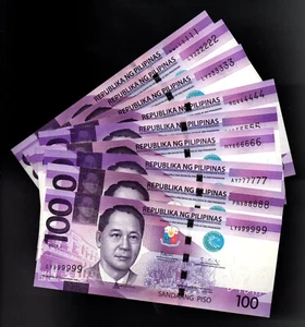 2019 PHILIPPINEN 100 Peso Piso Duterte Solid Block Banknoten 111111 - 999999 UNC - Bild 1 von 3