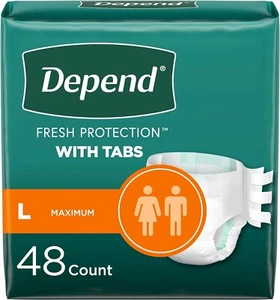 Depend Incontinence Protection with Tabs, Unisex, Large (3 packs of 16) TOTAL 48 - Picture 1 of 11