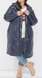 NEW LANE BRYANT MARITIME BLUE SNAP FRONT PUFFER HOODED COAT JACKET SIZE 14/16 - Picture 1 of 9