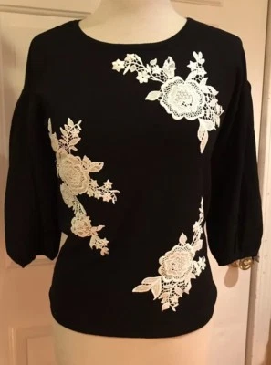 Suéter INC International Concepts Bordado Floral Negro Blanco S Nuevo sin Etiquetas Foto 1 de 4