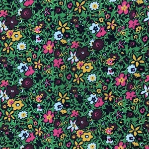 New Stretchy Jersey Knit Dress Fabric 2.33 yds Sm Yellow Pink Flowers on Green - Picture 1 of 11