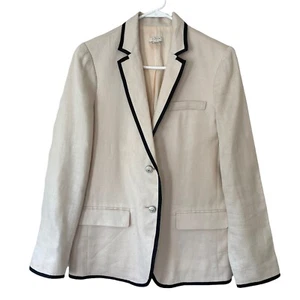 J Crew Cream Ivory Tipped Linen Blazer Jacket Size 2 - Picture 1 of 8