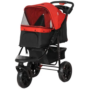 Folding 3 Wheel Pet Stroller Travel Adjustable Canopy Storage Brake Red Pawhut - Picture 1 of 8