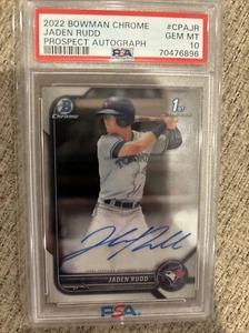 JADEN RUDD AUTO 1st 2022 Bowman Chrome BLUE JAYS Rookie Card RC GEM MINT PSA 10 - Picture 1 of 2