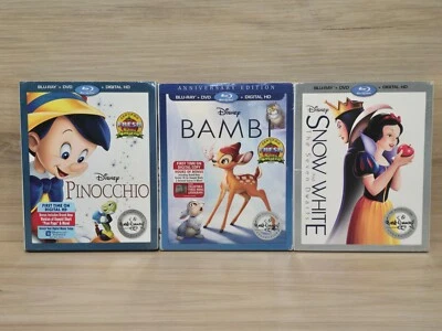 3 Disney Blu Ray/DVD Signature Collection Pinocchio, Snow White & Bambi - Image 1 of 4