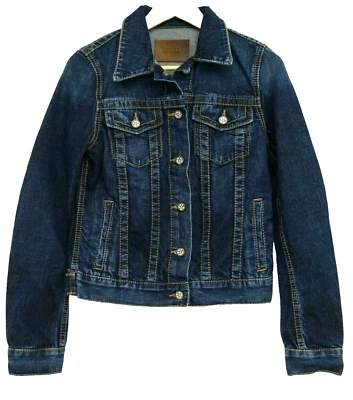 Nueva chaqueta de camionero de mezclilla con botones lavada a la piedra oscura Big Star para mujer talla XS Foto 1 de 4