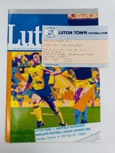 1991/92 Luton Town V Sheffield miércoles 19-10-1991 división 1 y boleto de partido - Imagen 1 de 1