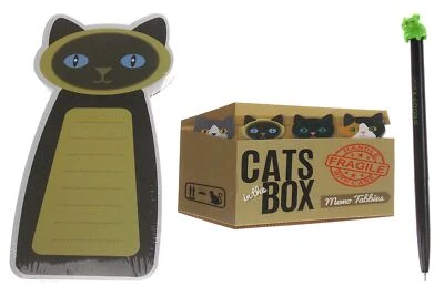 Green Notepad Cats In The Box Memo Tabs Tail Gel Pen Kitten Bookmarks Reminders - Image 1 of 4