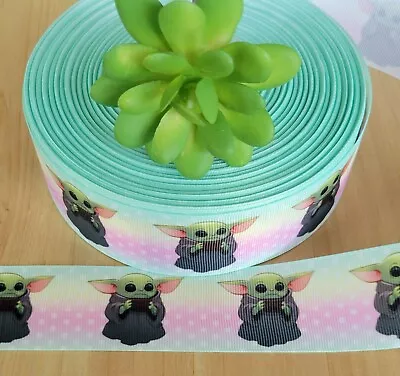 7/8 & 1.5" (1 YD) Baby Yoda Grosgrain Ribbon Star Wars Disney Hair Bow Ribbon - Image 1 of 2